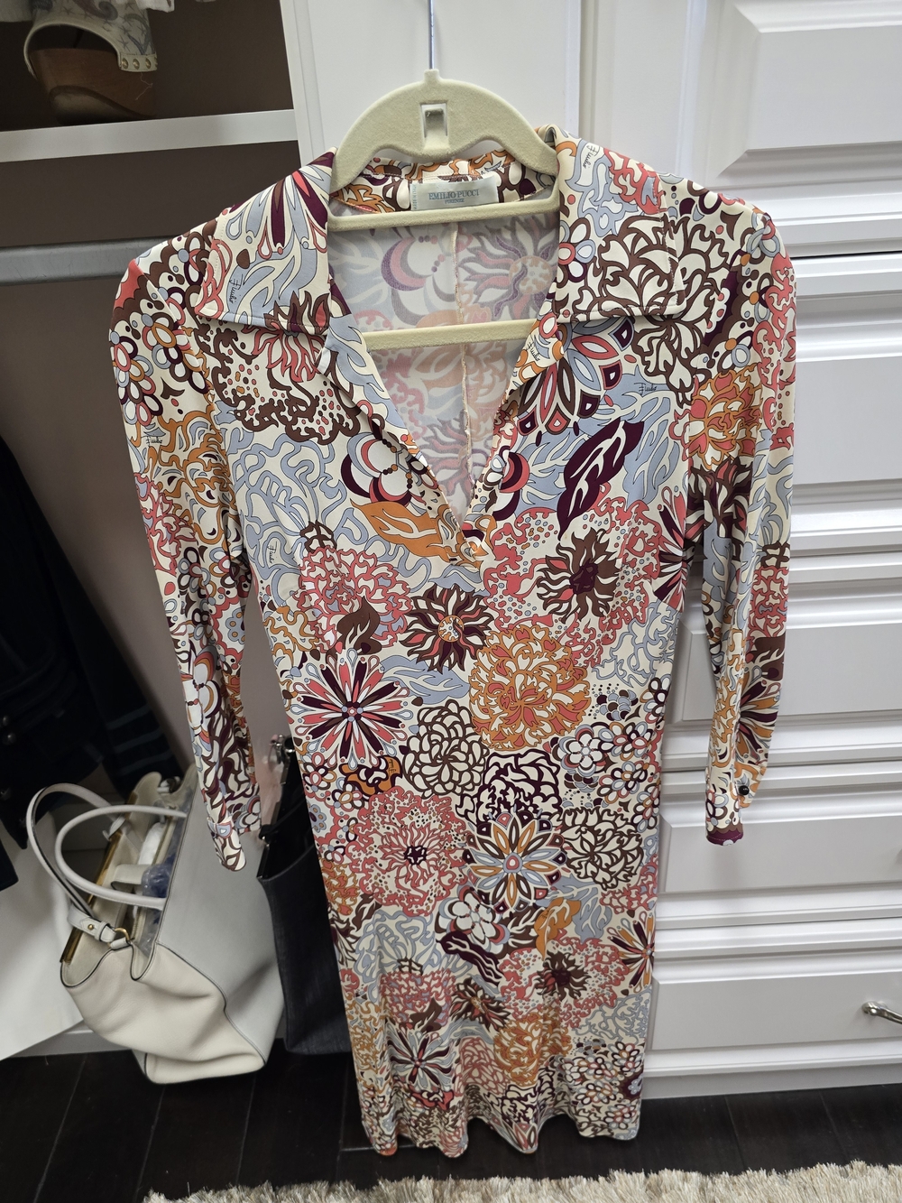 Emilio Pucci Multi-Color Floral Collared Midi Dress